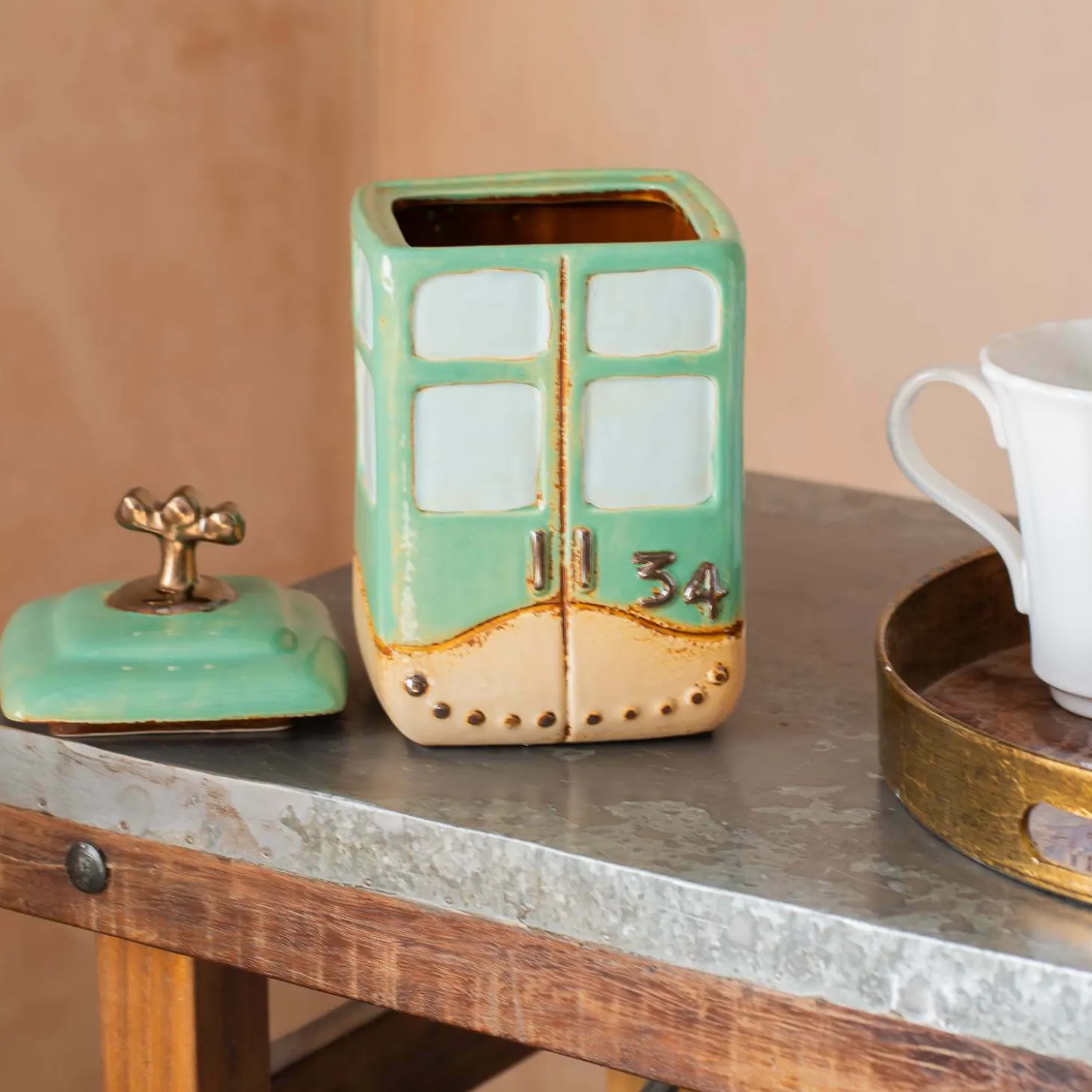 Green Cable Car Cookie Jar