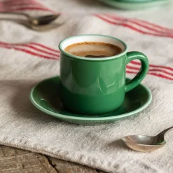 Green Ceramic Coffee Cup and Saucer