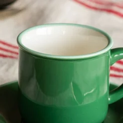 Green Ceramic Coffee Cup and Saucer