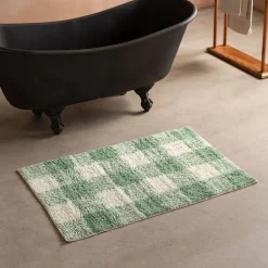 Green Gingham Tufted Bath Mat