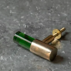 Green Glass and Brass Knob