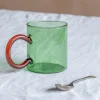 Green Glass Mug with Amber Handle