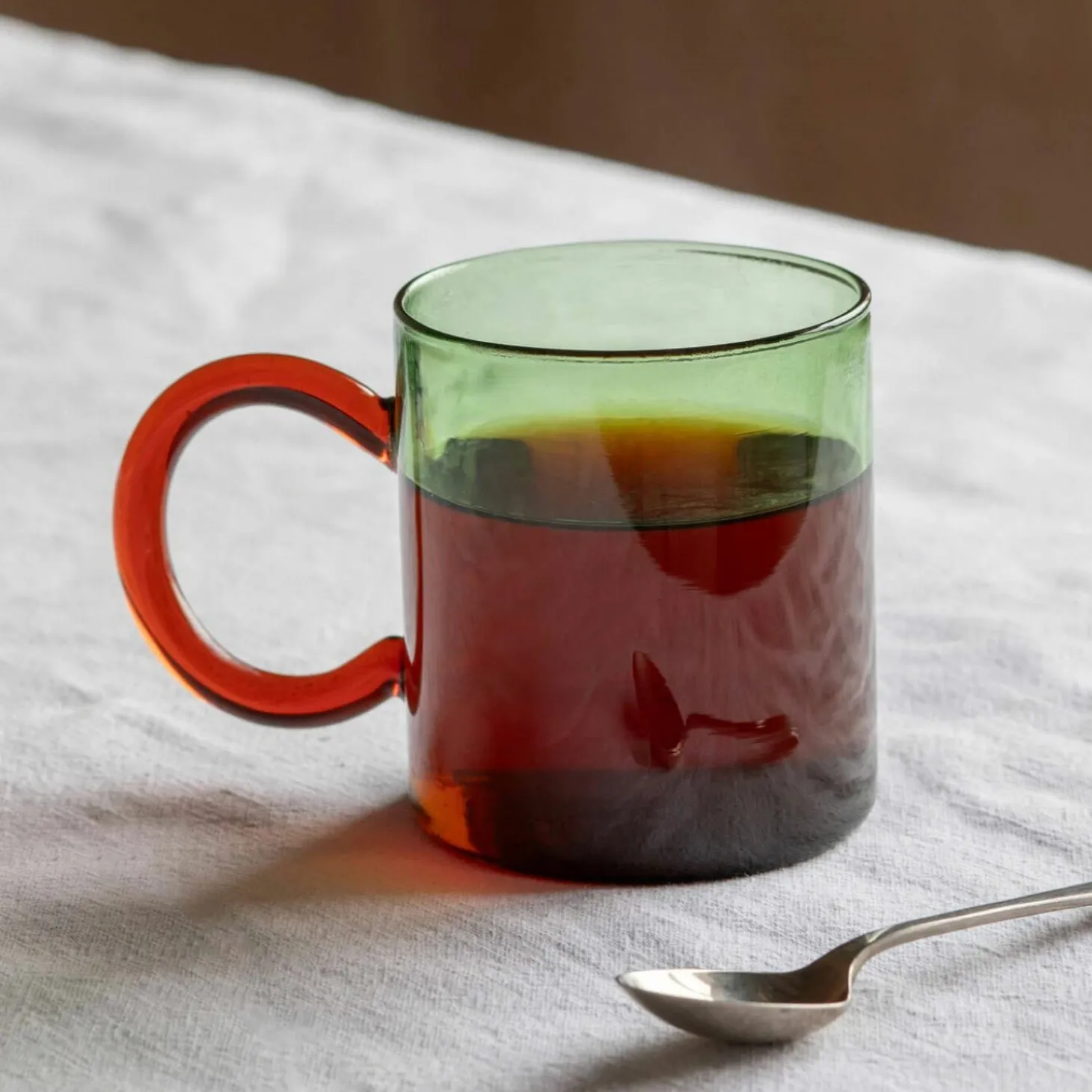 Green Glass Mug with Amber Handle