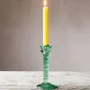 Green Glass Palm Tree Candle Holder