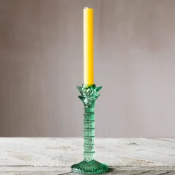 Green Glass Palm Tree Candle Holder