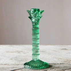 Green Glass Palm Tree Candle Holder