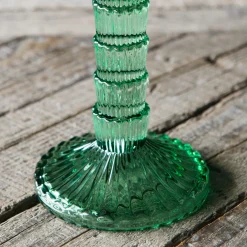 Green Glass Palm Tree Candle Holder