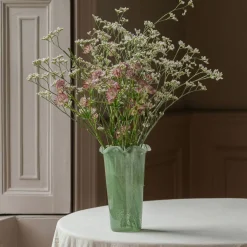 Green Glass Ruffle Vase