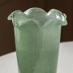 Green Glass Ruffle Vase