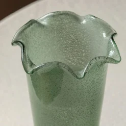 Green Glass Ruffle Vase