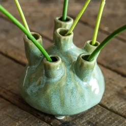 Green Glazed Ceramic Multi Stem Vase