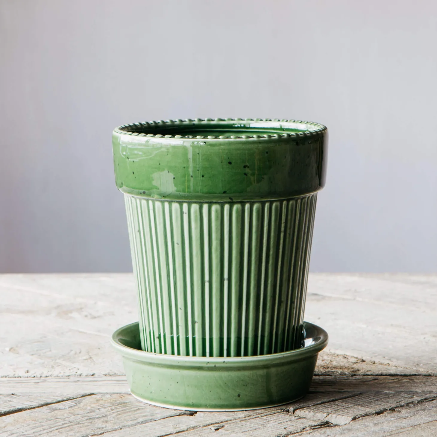 Green Ribbed Glazed Vase
