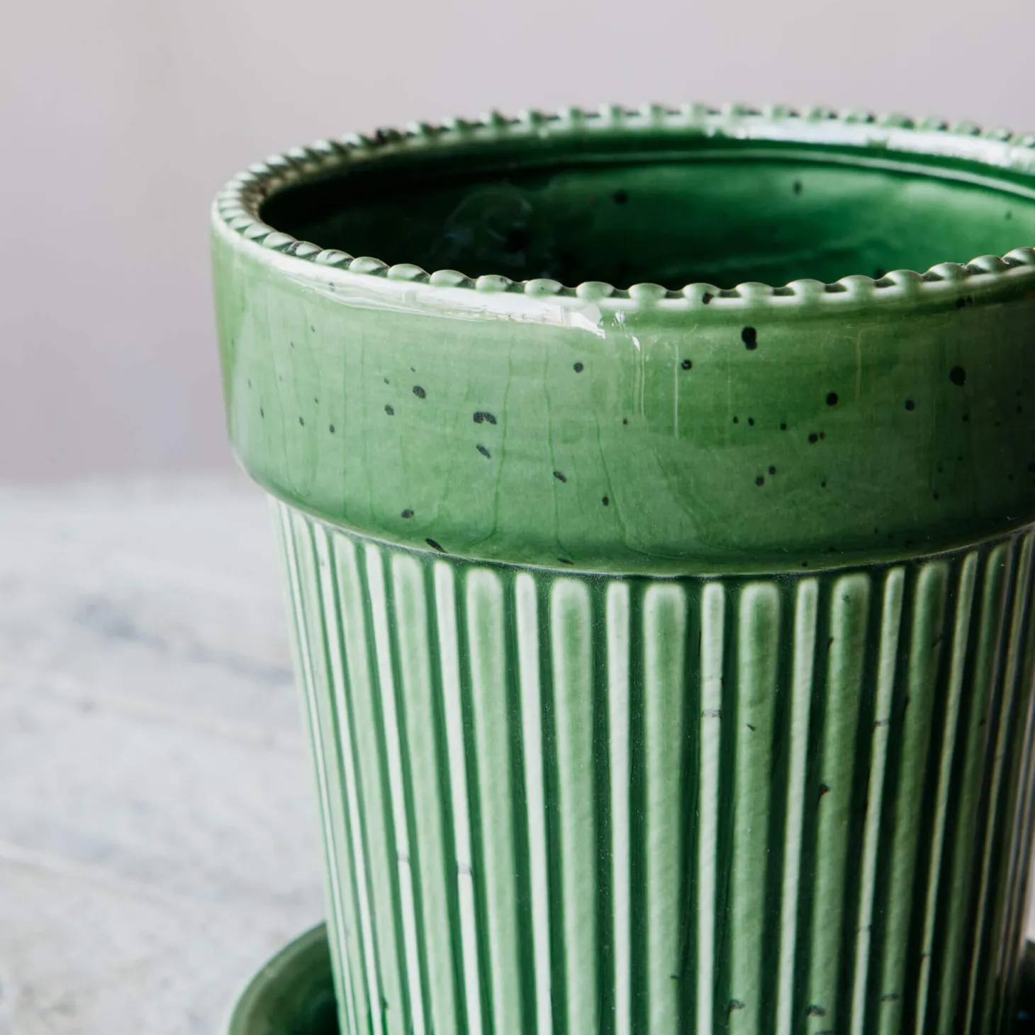 Green Ribbed Glazed Vase