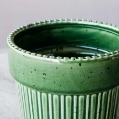 Green Ribbed Glazed Vase