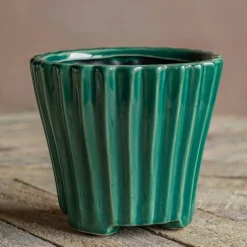Green Ribbed Plant Pot
