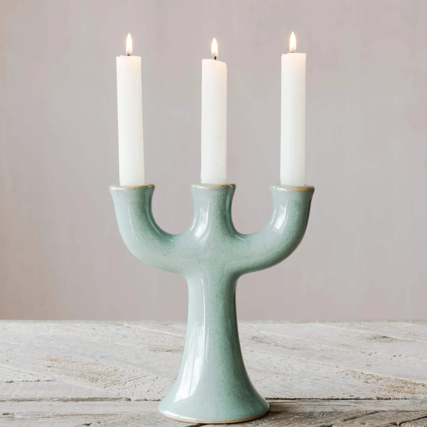 Green Stoneware Candle Holder