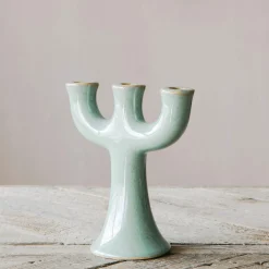 Green Stoneware Candle Holder