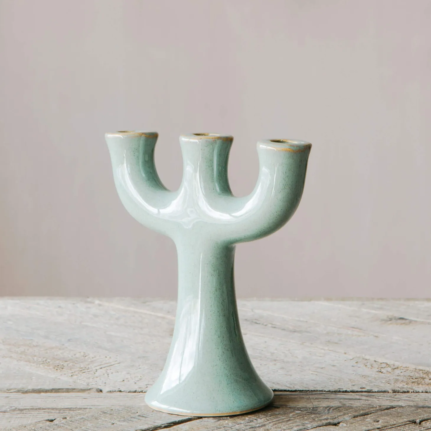 Green Stoneware Candle Holder