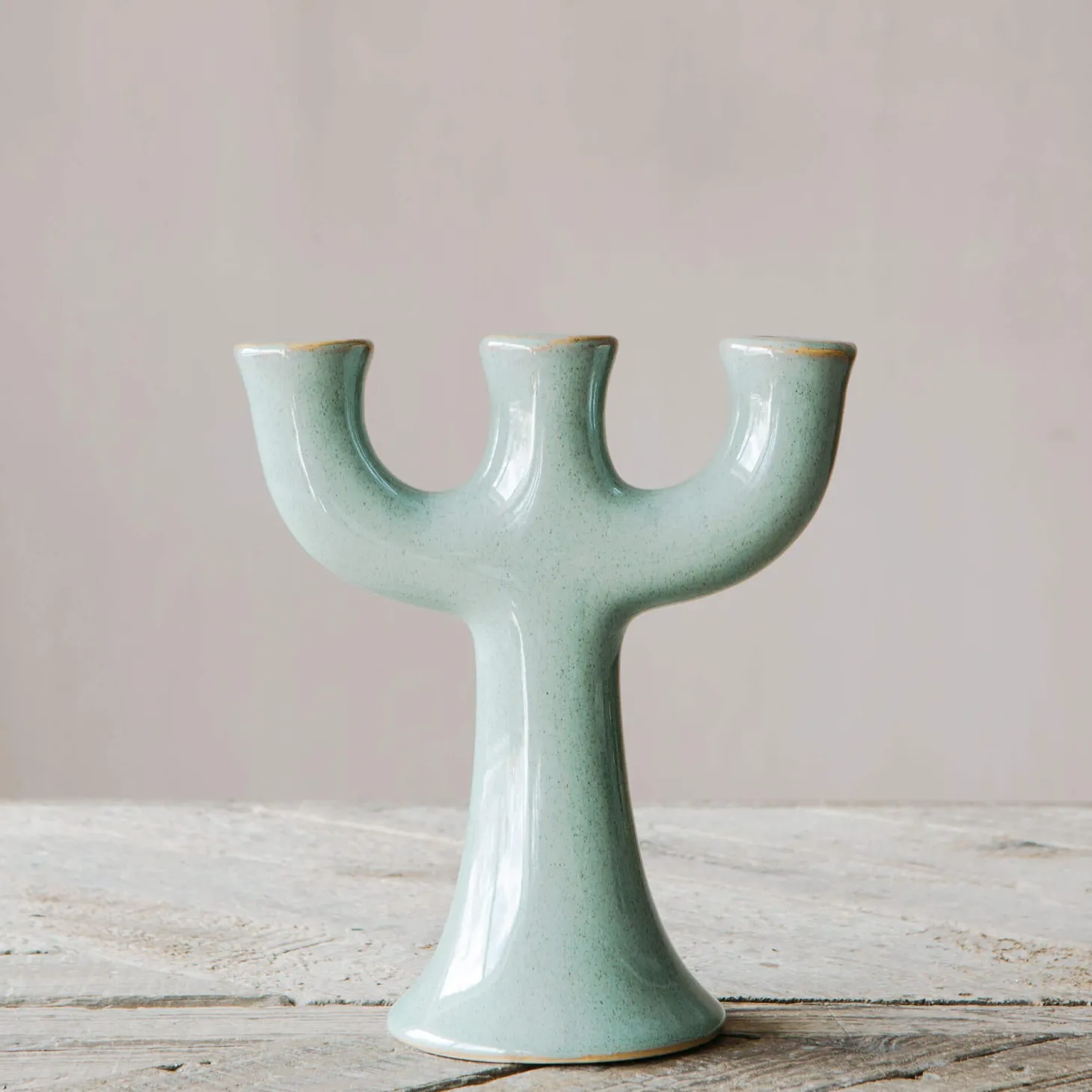 Green Stoneware Candle Holder