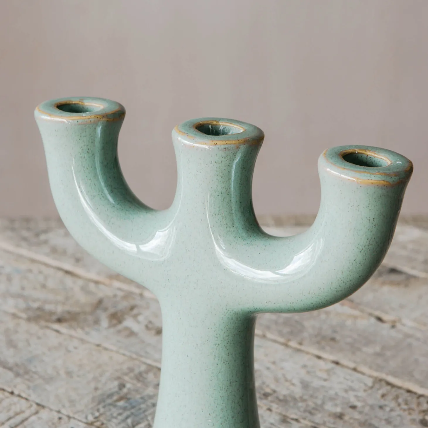 Green Stoneware Candle Holder