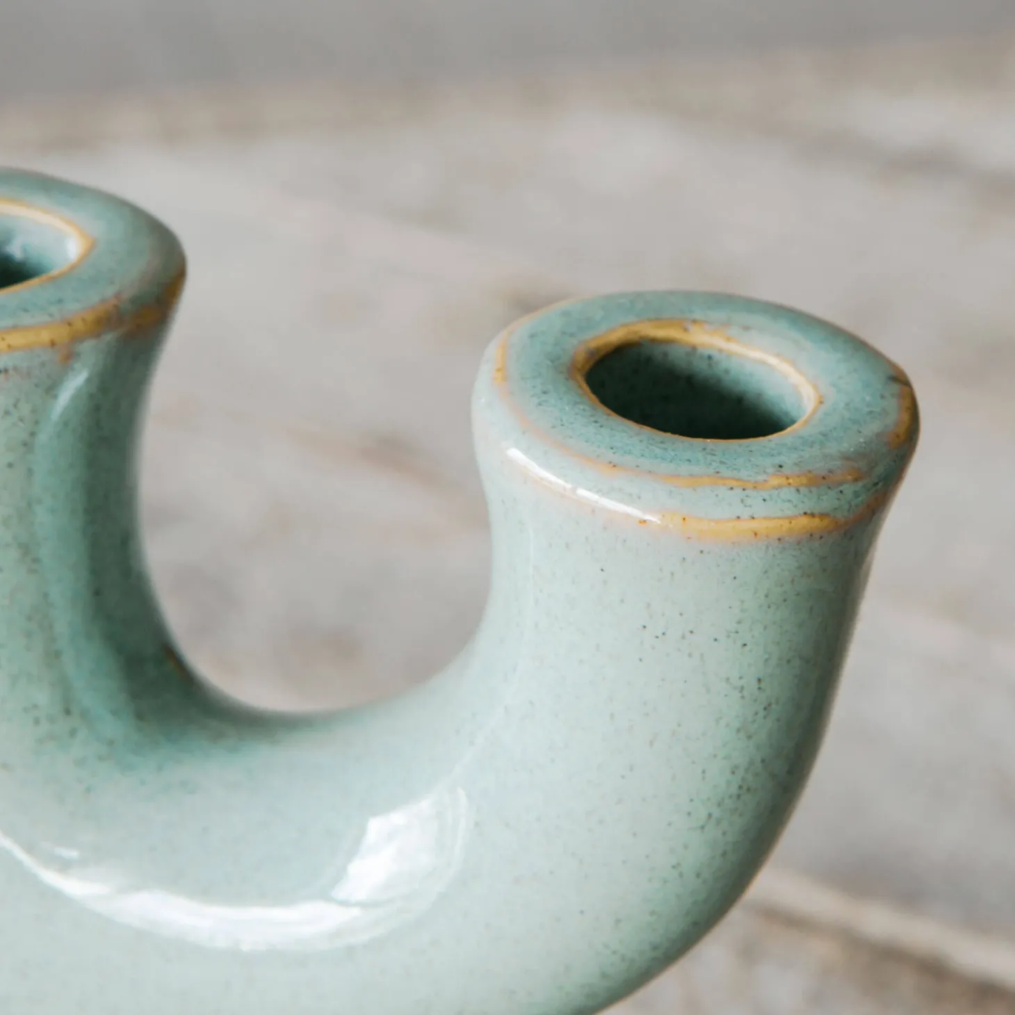 Green Stoneware Candle Holder