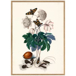 Greens and Butterflies Print with Oak Frames