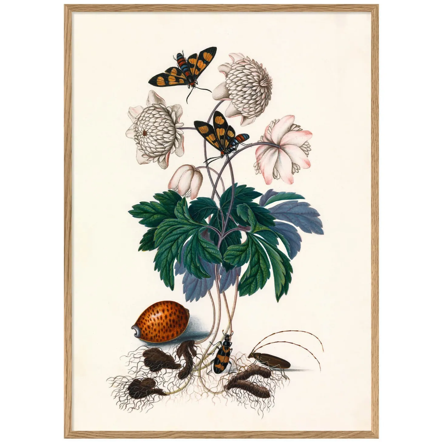 Greens and Butterflies Print with Oak Frames