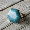 Hexagon Green Marble and Brass Knob