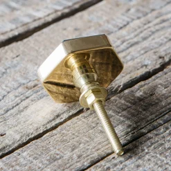 Hexagon Green Marble and Brass Knob