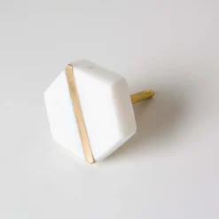 Hexagon Marble and Brass Knob