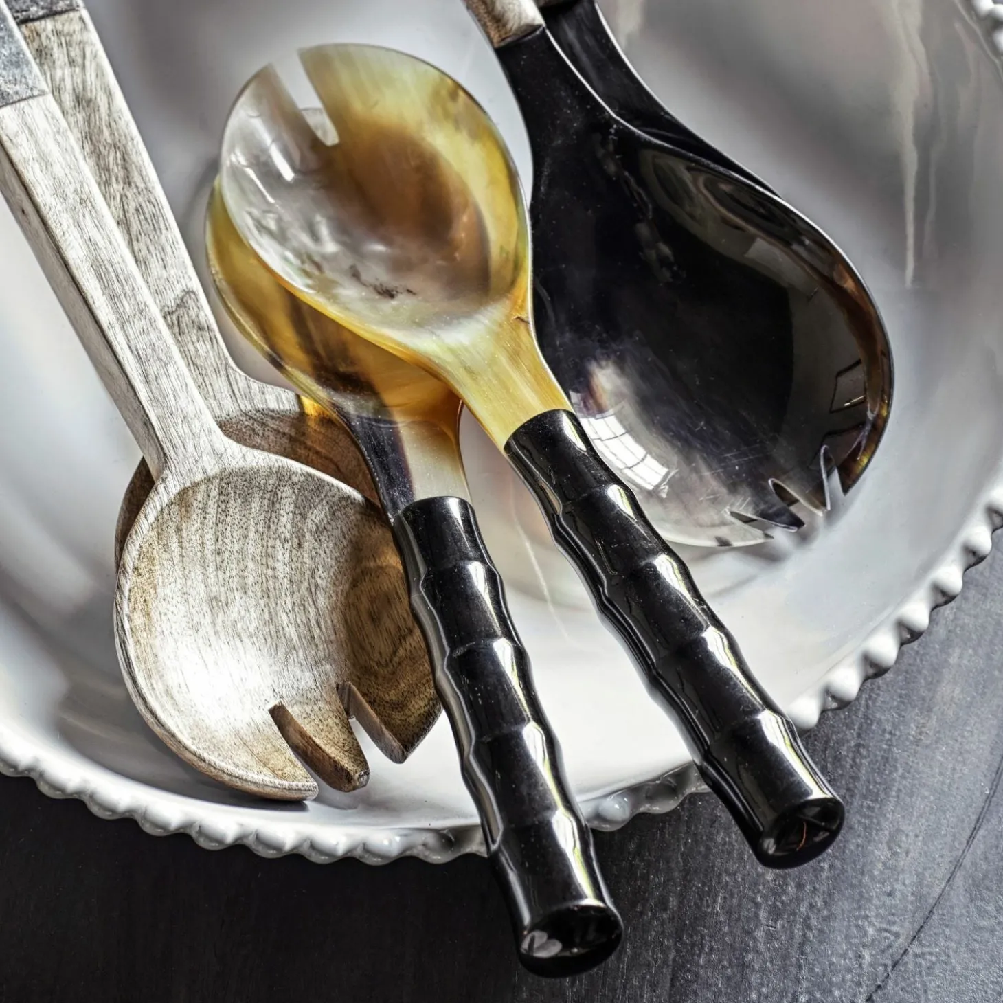 Horn and Resin Salad Servers