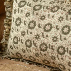 Indian Hand Block Printed Rectangular Floral Cushions
