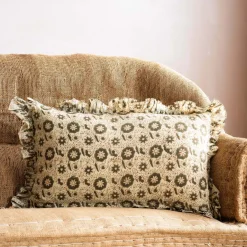 Indian Hand Block Printed Rectangular Floral Cushions