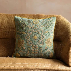 Ione Embroidered Velvet Square Cushion
