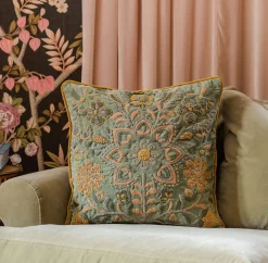 Ione Embroidered Velvet Square Cushion