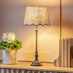 Iris Table Lamp with Blue Scalloped Shade