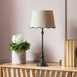 Iris Table Lamp with Blue Scalloped Shade