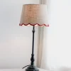 Iris Table Lamp with Red Scalloped Shade