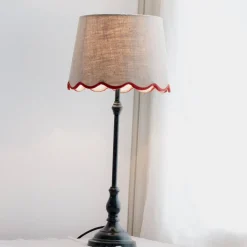 Iris Table Lamp with Red Scalloped Shade
