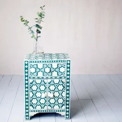 Jade Green Floral Bone Inlay Bedside Table