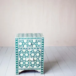 Jade Green Floral Bone Inlay Bedside Table