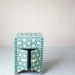 Jade Green Floral Bone Inlay Bedside Table