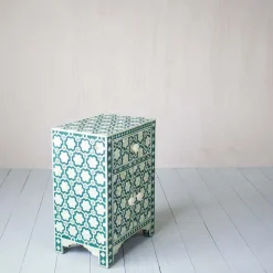 Jade Green Floral Bone Inlay Bedside Table