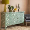 Jade Green Floral Bone Inlay Small Double Chest of Drawers