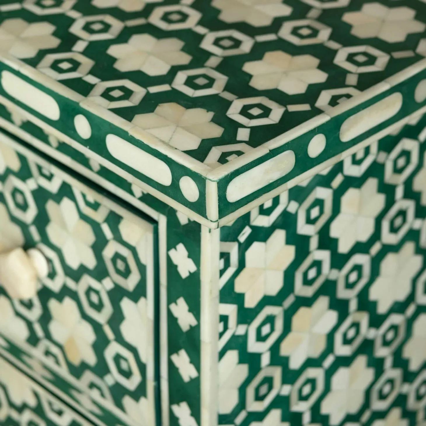 Jade Green Floral Bone Inlay Small Double Chest of Drawers