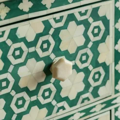 Jade Green Floral Bone Inlay Small Double Chest of Drawers