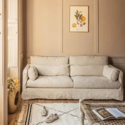 Jasmine Natural Belgian Linen Three Seater Sofa