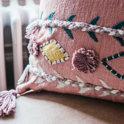 Jaz Three Stripe Square Cushion with Pom Poms