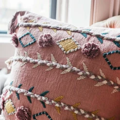 Jaz Three Stripe Square Cushion with Pom Poms