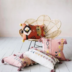 Jaz Three Stripe Square Cushion with Pom Poms